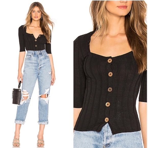 Free people Central Park black cardi ribbed top - Picture 3 of 8